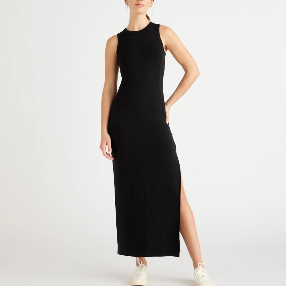 Quince Black Sleeveless Maxi Dress with Side Slit